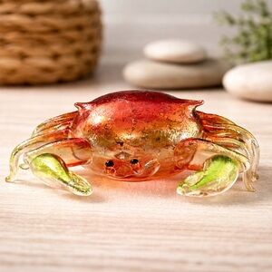 Ragon House Hand Blown Art Glass Crab Figurine Or Ornament 4” With Box